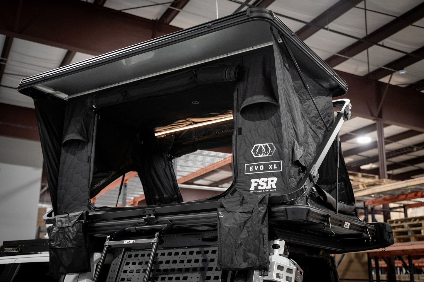 Evolution XL rooftop tent — Corner open