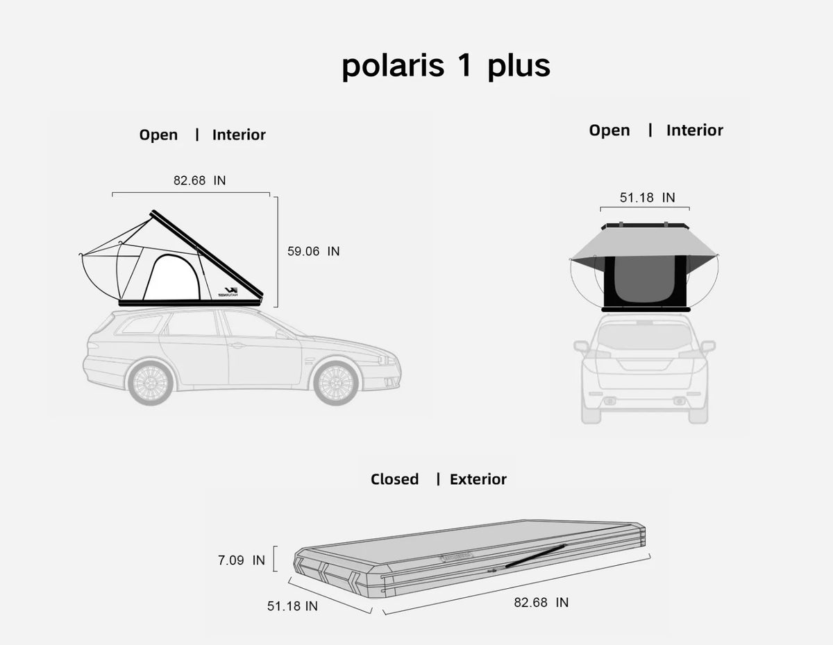 Technical diagram of a Polaris 1 Plus product with dimensions and views.