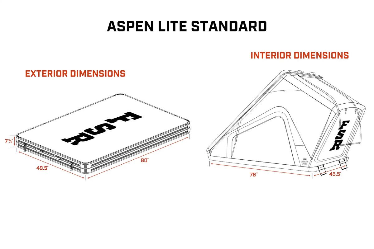 Aspen Lite Standard rooftop tent — Dimensions