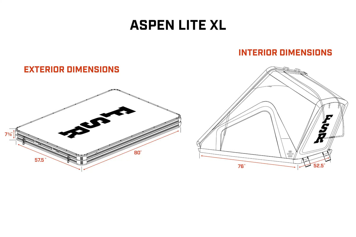 Aspen Lite XL rooftop tent — Dimensions