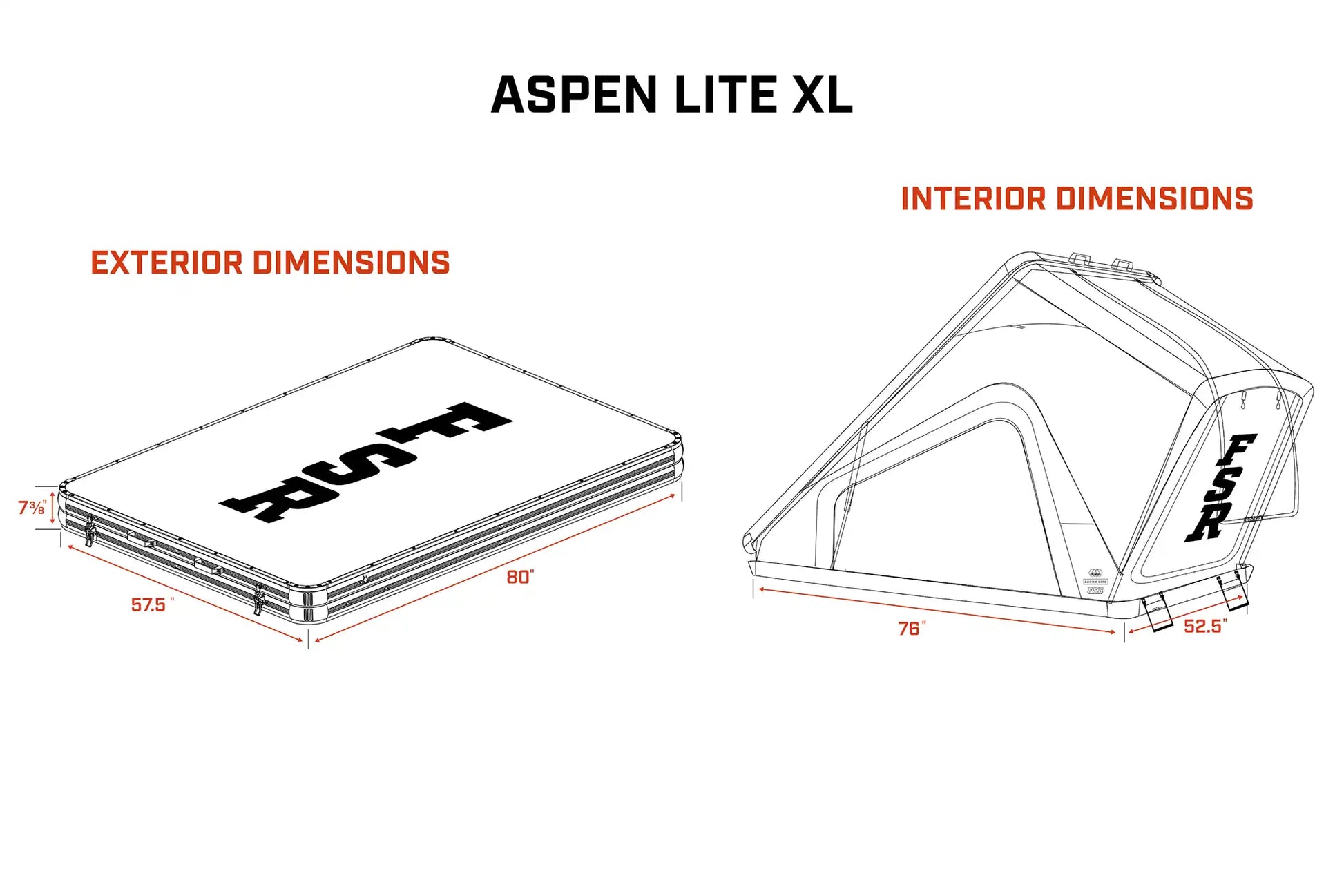 Aspen Lite XL rooftop tent — Dimensions
