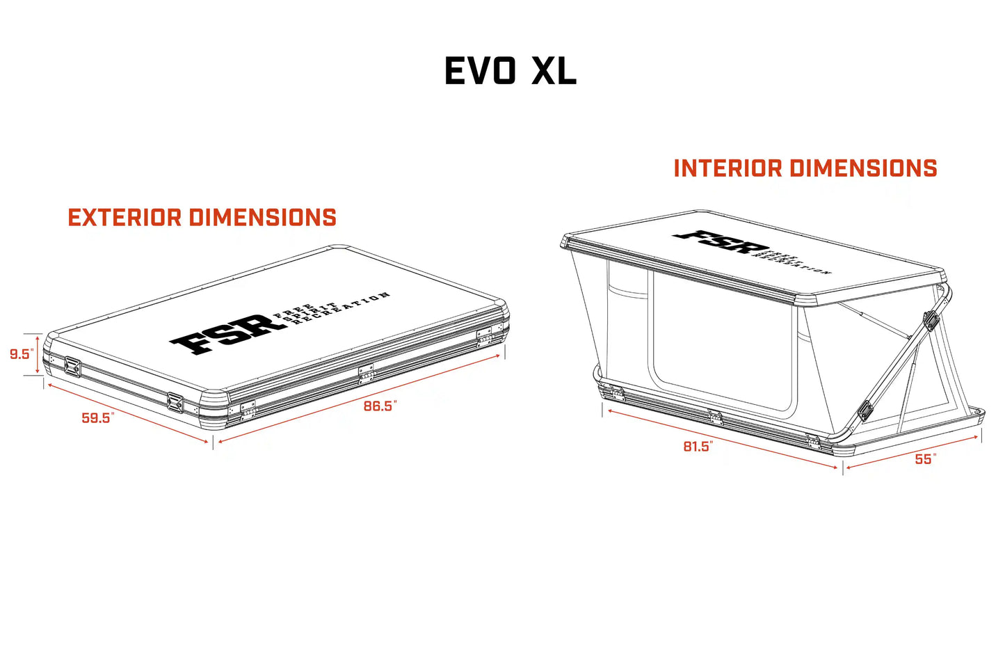 Evolution XL rooftop tent — Dimensions