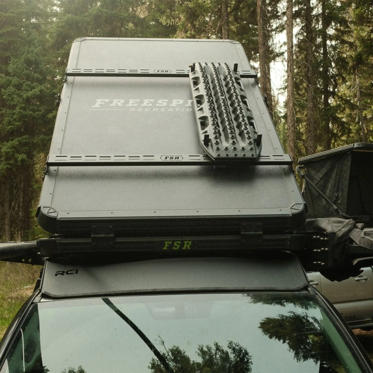 Hard shell rooftop tent crossbar kit installed