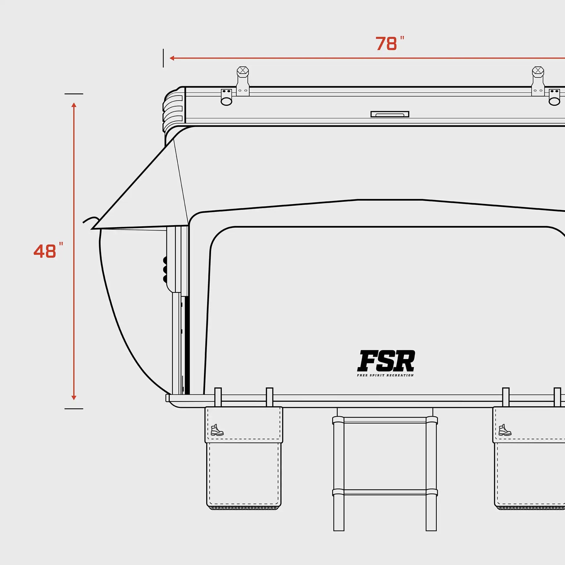 Kali King rooftop tent — Open width dimensions
