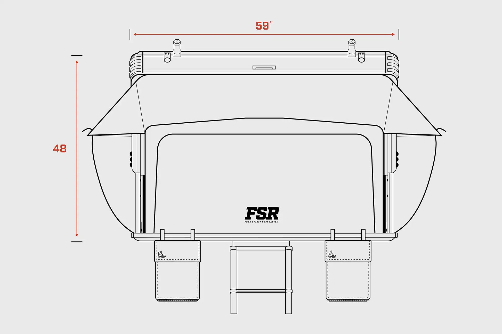 Kali rooftop tent — Open width dimensions