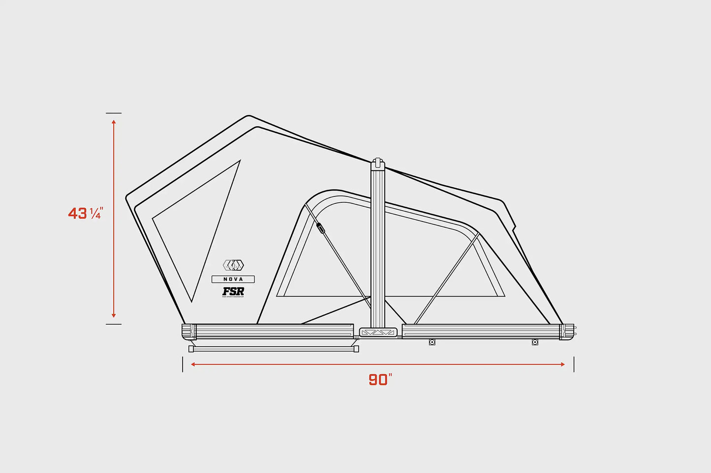 Nova King rooftop tent — Open length dimensions