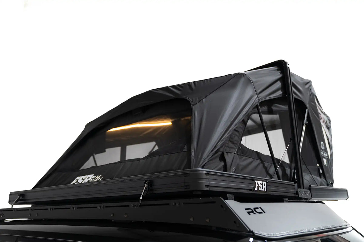 Nova King rooftop tent — Rear with lights on