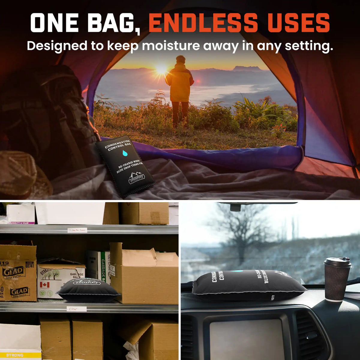 Rooftop tent dehumidifier bag applications