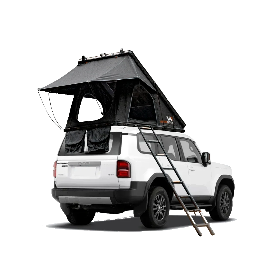 Polaris Plus triangle rooftop tent mounted on vehicle roof
