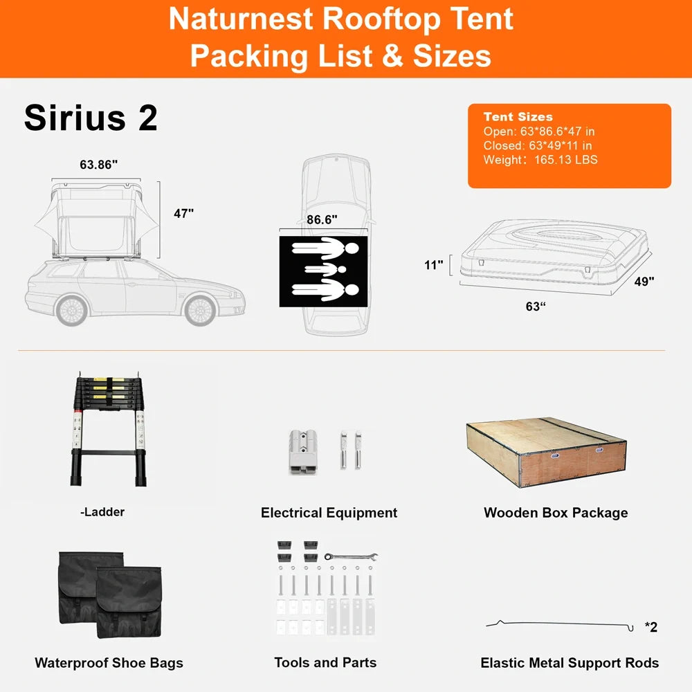 Naturnest Sirius 2 ABS clamshell rooftop tent